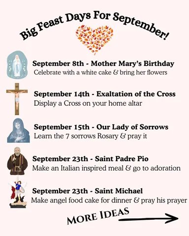 acatholicmomslife Instagram post about September Catholic observances
