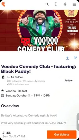 blackpaddy_official Instagram post about Belfast comedy event
