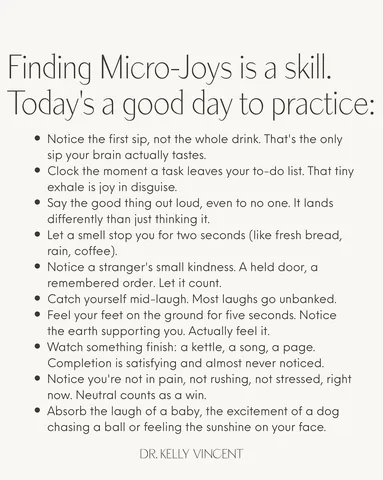 dr.kellyvincent Instagram post about Micro joys and positive emotion