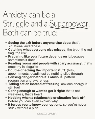 dr.kellyvincent Instagram post about Reframing anxiety