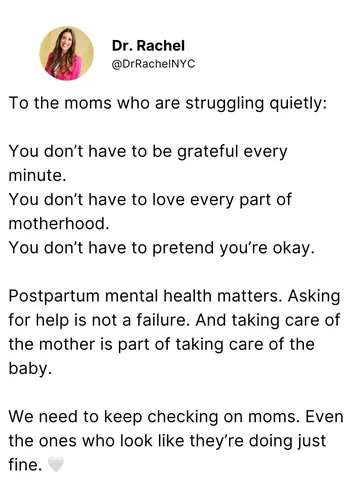 drrachelnyc Instagram post about Postpartum mental health