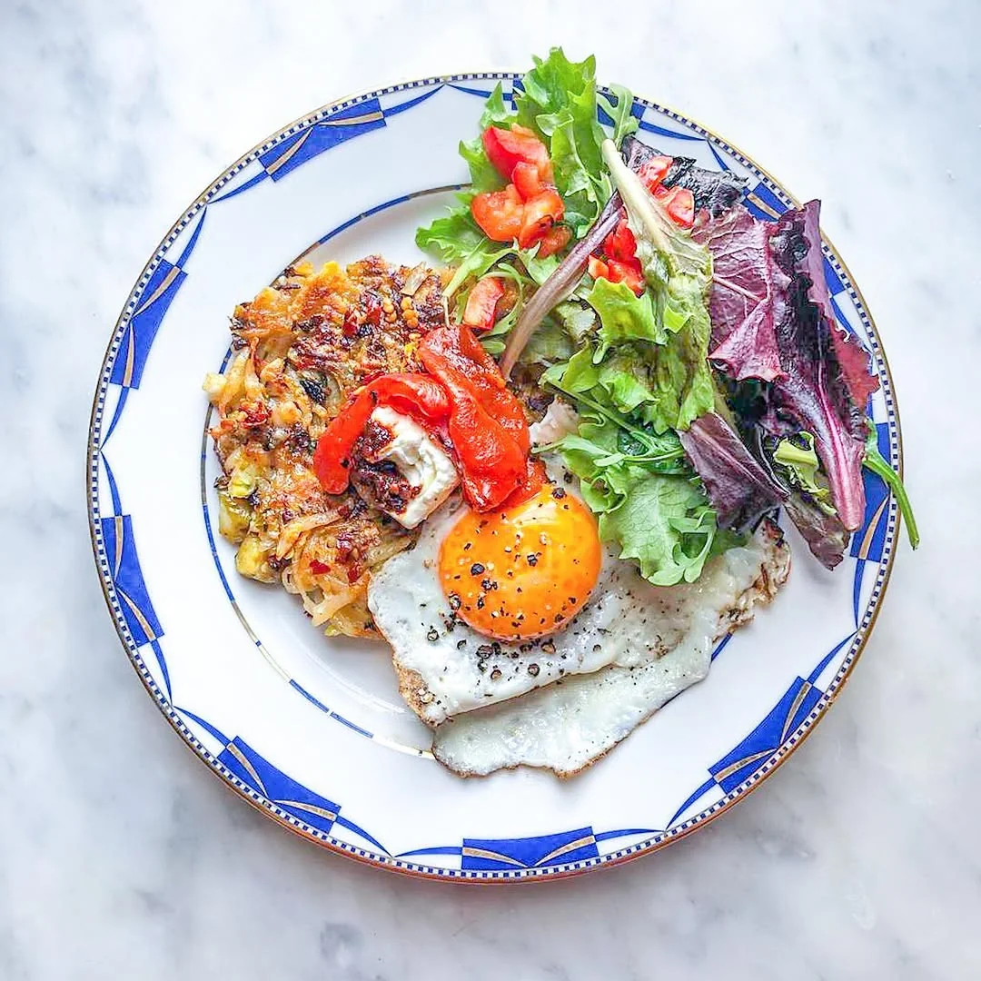 fitnessontoast Instagram post about Brussels sprout rösti recipe