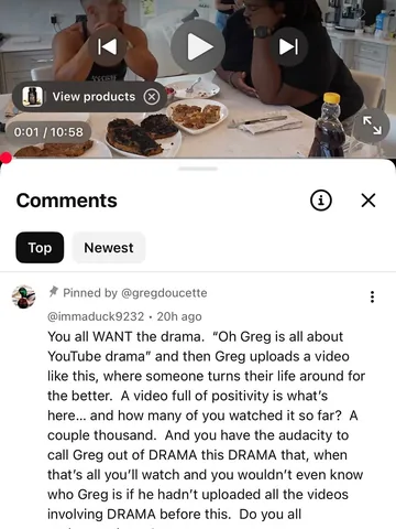 gregdoucetteifbbpro Instagram post about Audience feedback and drama content