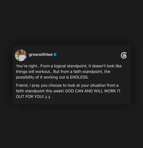 growwithtee Instagram post about Faith based encouragement
