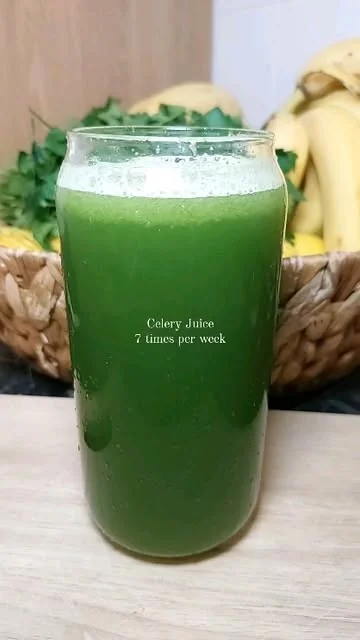 healthwithnora Instagram post about Celery juice and herbs