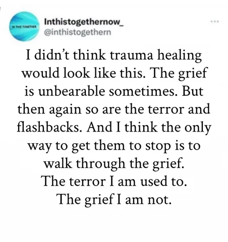 inthistogethernow_ Instagram post about Grief in trauma healing