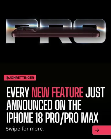 jonrettinger Instagram post about IPhone 18 Pro features