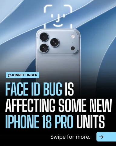 jonrettinger Instagram post about IPhone 18 Pro Face ID bug