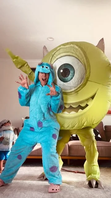 lasamsanchez Instagram post about Monsters, Inc. Halloween costumes