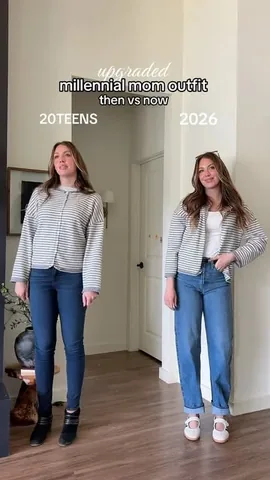 macymalonee Instagram post about Millennial mom denim styling