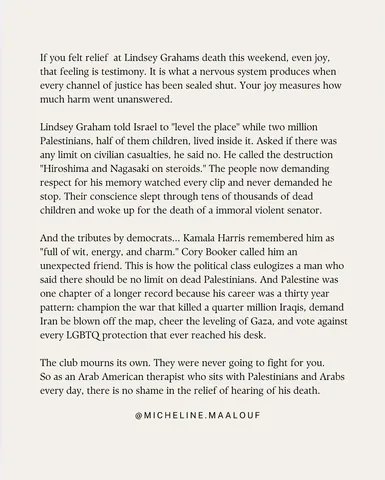micheline.maalouf Instagram post about Lindsey Graham political record