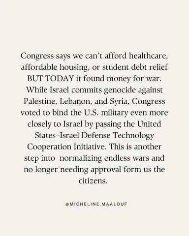 micheline.maalouf Instagram post about U.S. military aid and Palestine