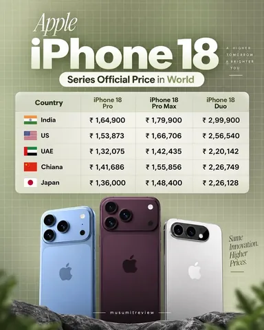 mrsumitreview Instagram post about IPhone 18 global pricing