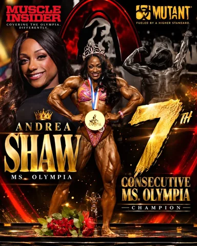 mzprettymuscle Instagram post about Andrea Shaw’s seventh Olympia title