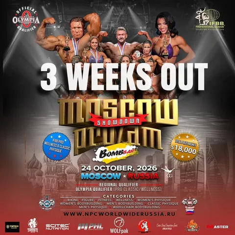 oksanagrishina Instagram post about Bodybuilding competition promotion