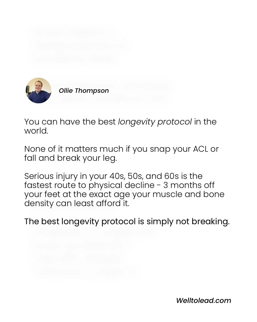 olliethompsonhealth Instagram post about Injury prevention and healthspan