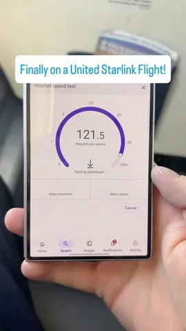 qbking77 Instagram post about In flight Starlink connectivity