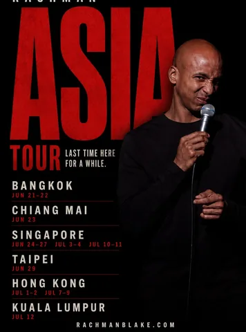 rachmanblake Instagram post about Asia comedy tour