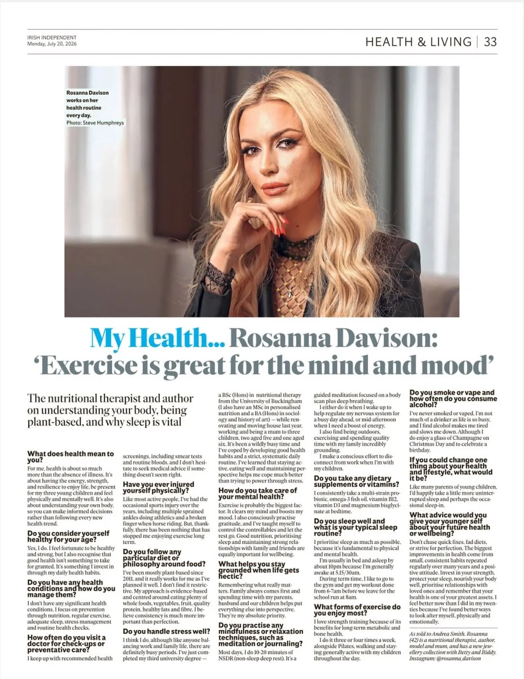 rosanna_davison Instagram post about Health and wellbeing