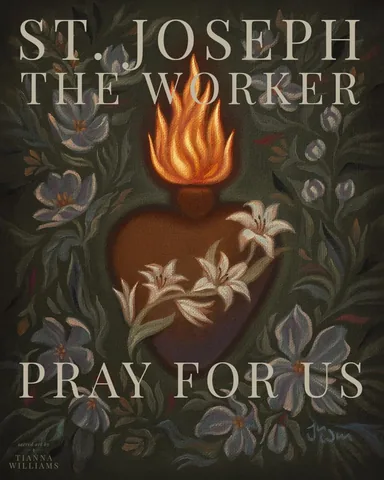 sacredartbytianna Instagram post about Saint Joseph and the spirituality of work
