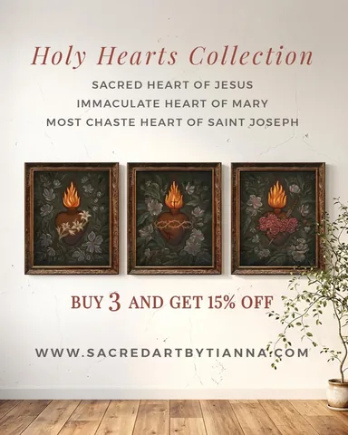 sacredartbytianna Instagram post about Holy Hearts art collection