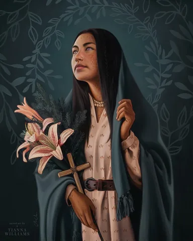 sacredartbytianna Instagram post about Saint Kateri Tekakwitha