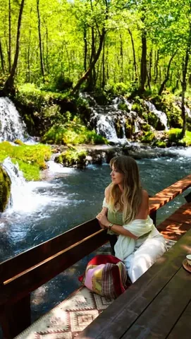 saltinourhair Instagram post about Semešnica waterfall dining