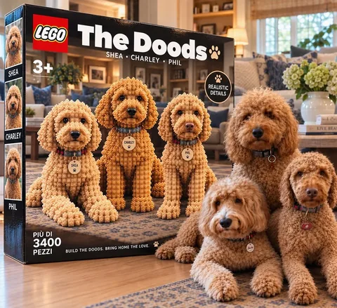 samsonthedood Instagram post about LEGO and dog themed play