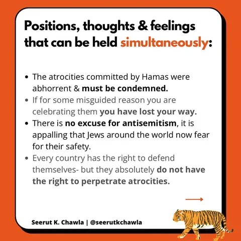 seerutkchawla Instagram post about Israel Gaza conflict