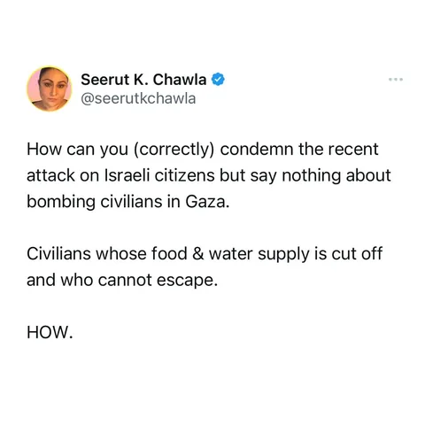 seerutkchawla Instagram post about Israel Gaza conflict