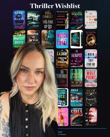 shereadswithcats Instagram post about Thriller book wishlist