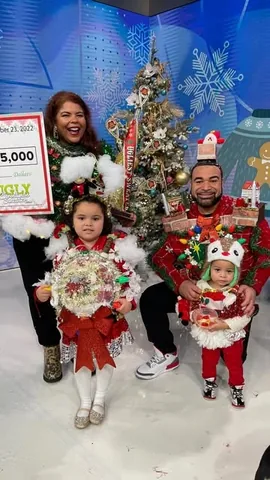 suitsheelscurves Instagram post about Ugly Christmas sweater competition