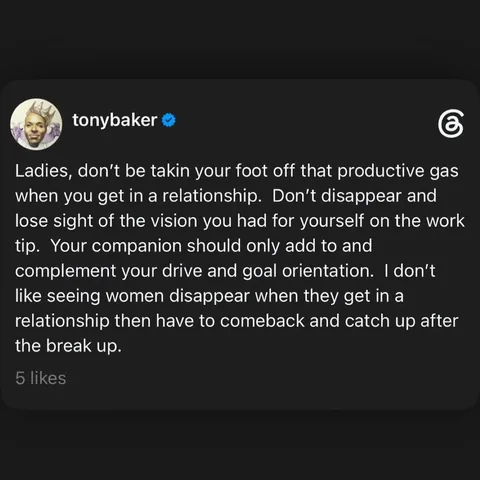 tonybaker Instagram post about Gender commentary